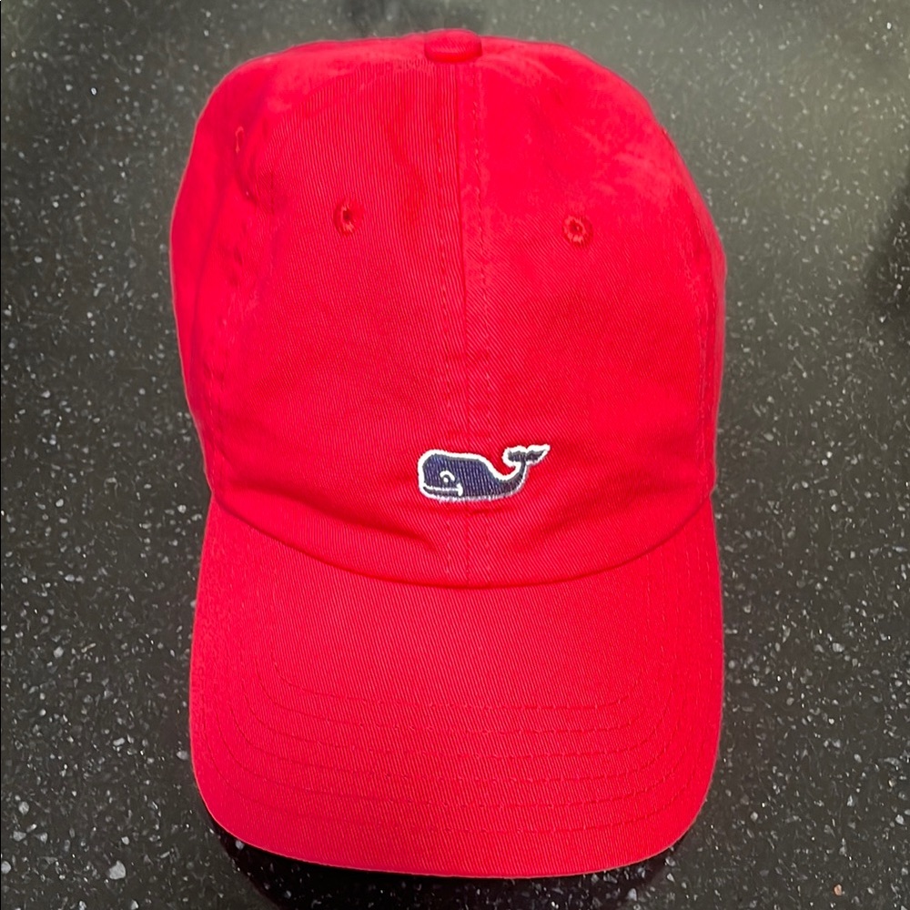 Vineyard Vines Red Baseball Cap with Whale Logo